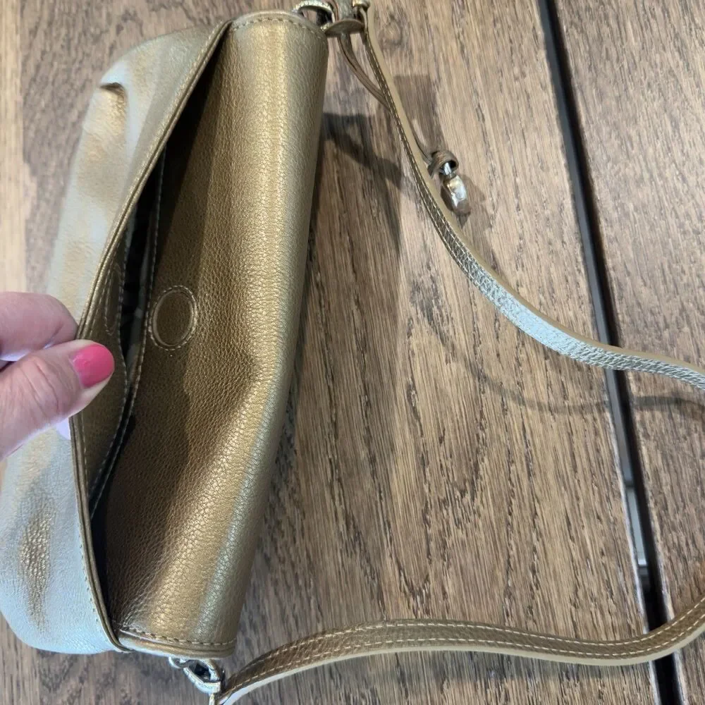 Brighton Empress Gold Leather Clutch Shoulder Bag Jeweled Swarovski Crystals